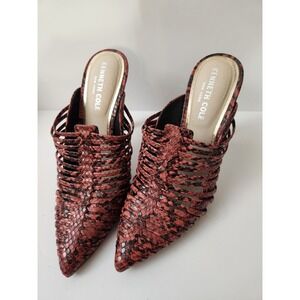 KENNETH COLE Women's Riley 110 Fisher Mule Shoes 6.5M Red Black Snake High Heels